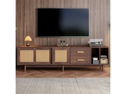 Mueble Auxiliar 190x40x52 Cm - Lowboard-tv-schrank Con 6 Patas, Con Cajones, Para Tv De Hasta 75 Pulgadas - Rattan Marrón