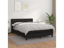 Cama box spring con colchón cuero sintético negro 140x200cm