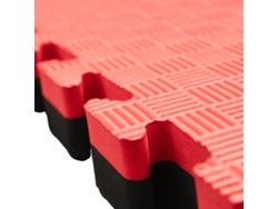 Tatami Puzzle 4 PIEZAS (4m² )Esterilla Goma Espuma Tatami Suelo para Gimnasio Ideal Artes Marciales 1m x 1m x 4cm Superficie 5 líneas Rojo/Negro Reversible