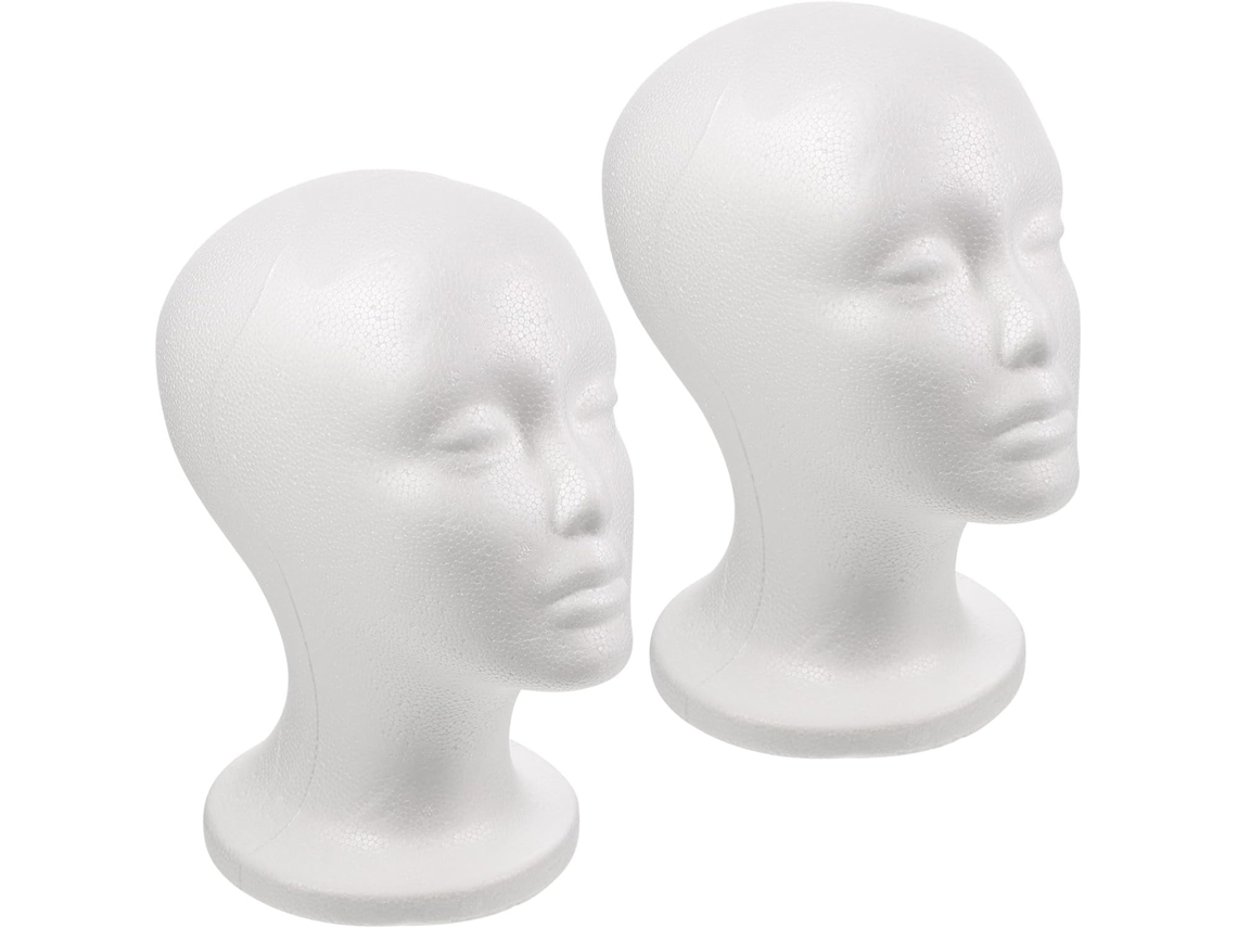 Lot De 2 Têtes Mannequin Mousse Blancohes 26 Cm Pour Présentation Pelucas Chapeaux Foulards,
