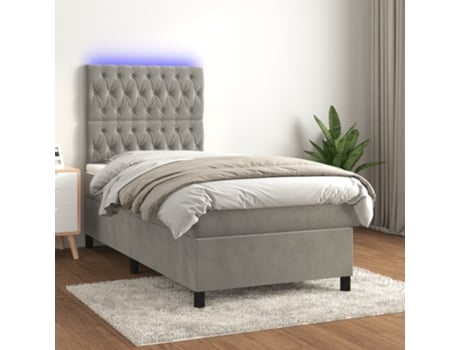 VIDAXL Colchón con somier/LED (Gris - Terciopelo - 90 x 190 cm)