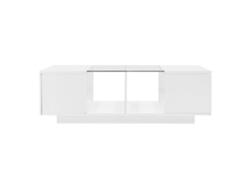 Mesa de centro con LED multicolor, 2 puertas abatibles y estante de cristal blanco Mobrio
