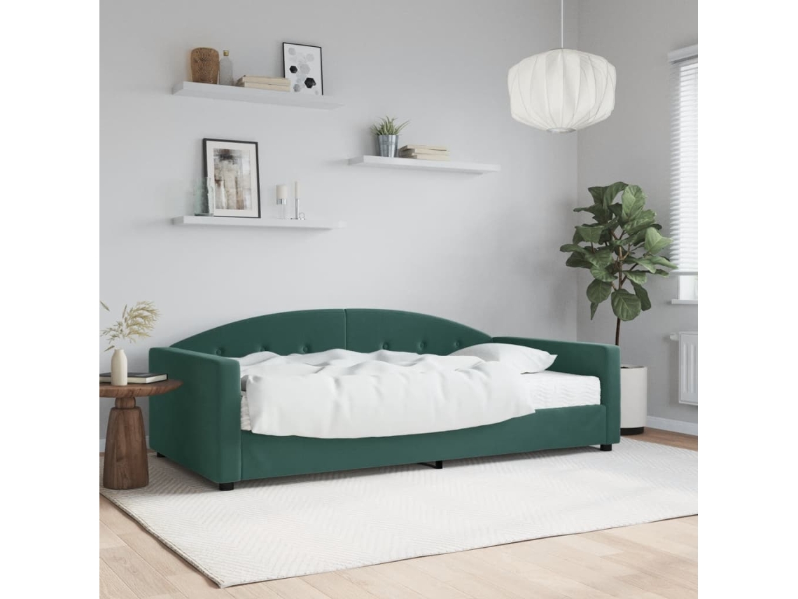 Sofá Cama Con Colchón Terciopelo Verde Oscuro 100x200 Cm