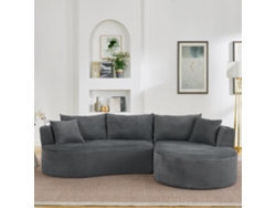 Sofá de 3 plazas con chaise longue a la derecha, terciopelo acanalado, portavasos, cojines incluidos, envasado al vacío, color gris.
