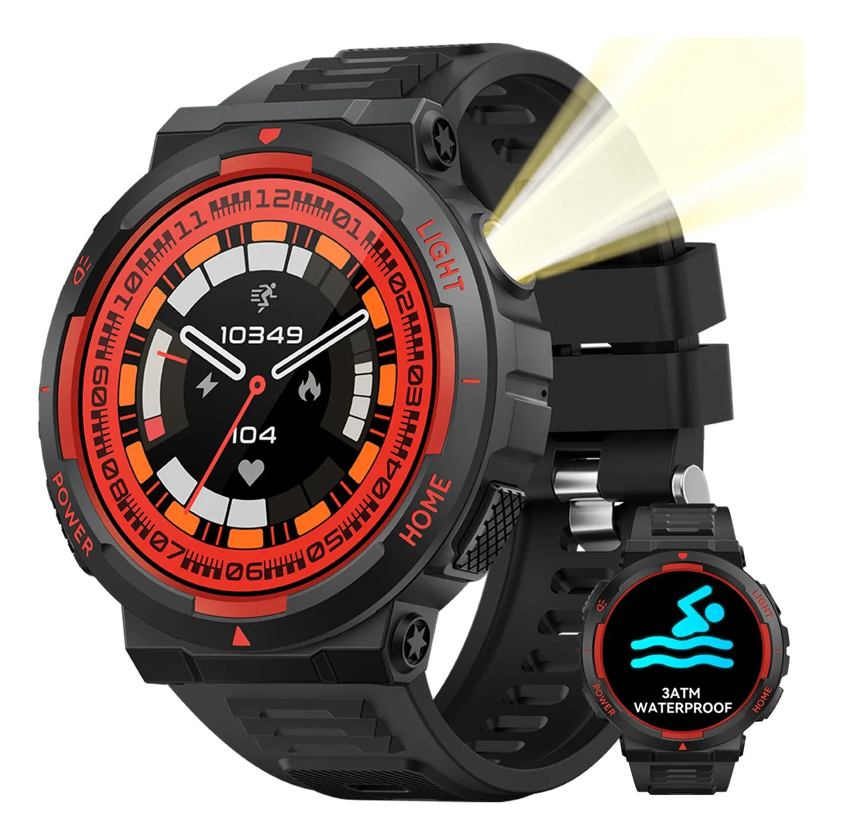 Reloj inteligente Eigiis Kt75 para hombre con linterna LED