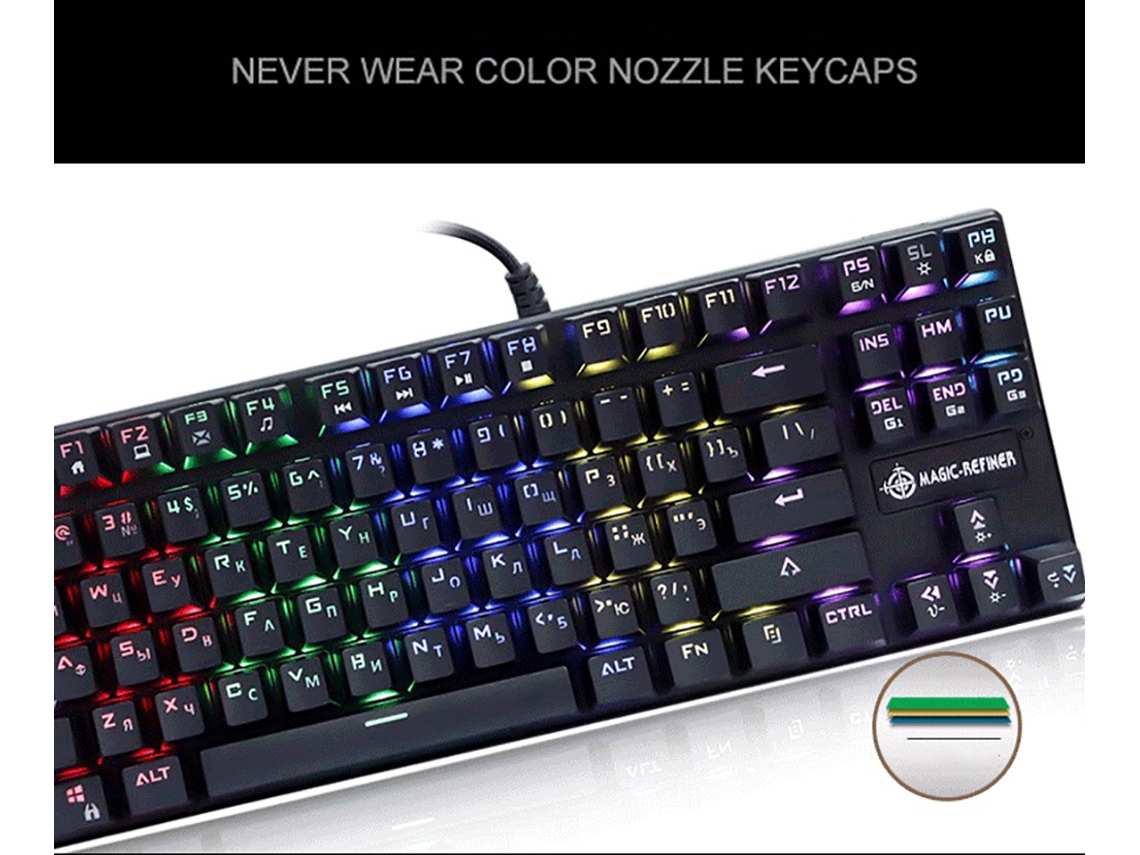 Magic-refiner 1506 Teclado Mecánico Para Juegos Usb Cableado 87 Teclas Interruptor Azul Ruso