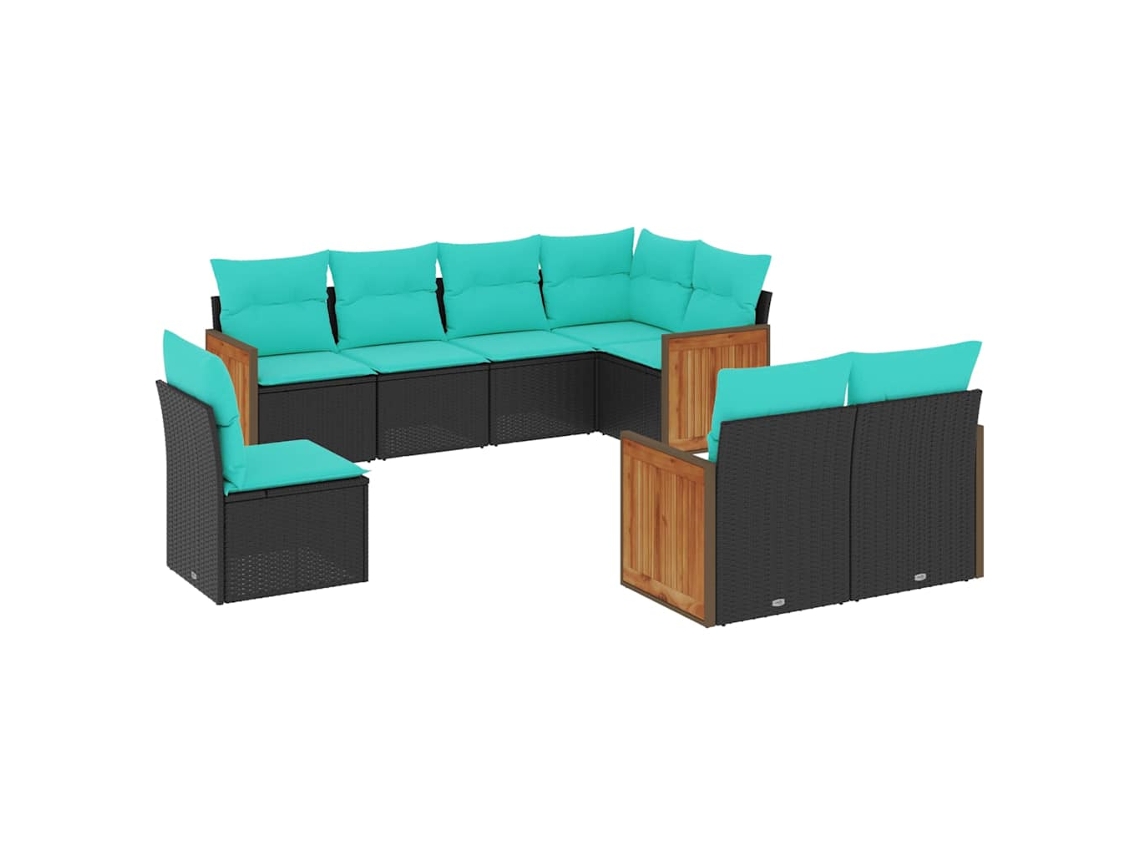 Conjunto de sofá de jardín de 9 piezas con cojines, ratán marrón. EXCLUSIVO DE MAISON.