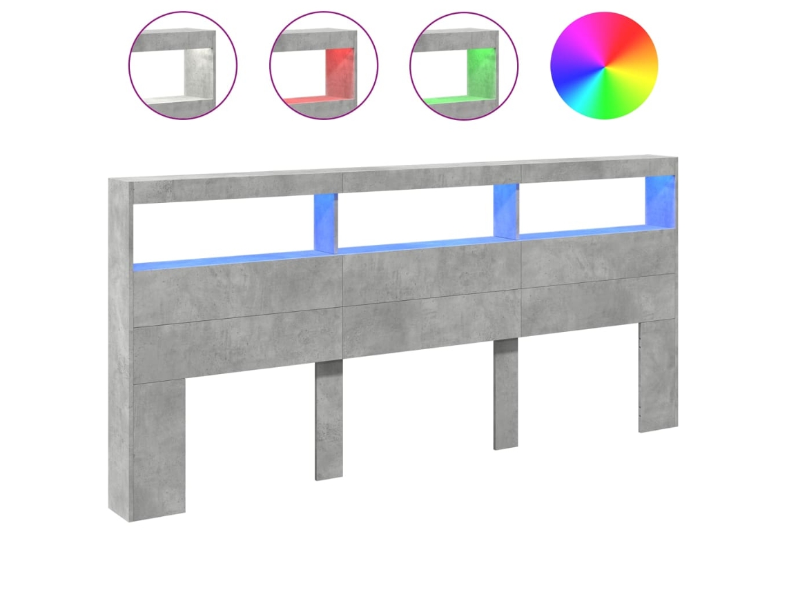 Mesilla de noche con luces LED, gris cemento, 220x17x102 cm, MAISON EXCLUSIVE