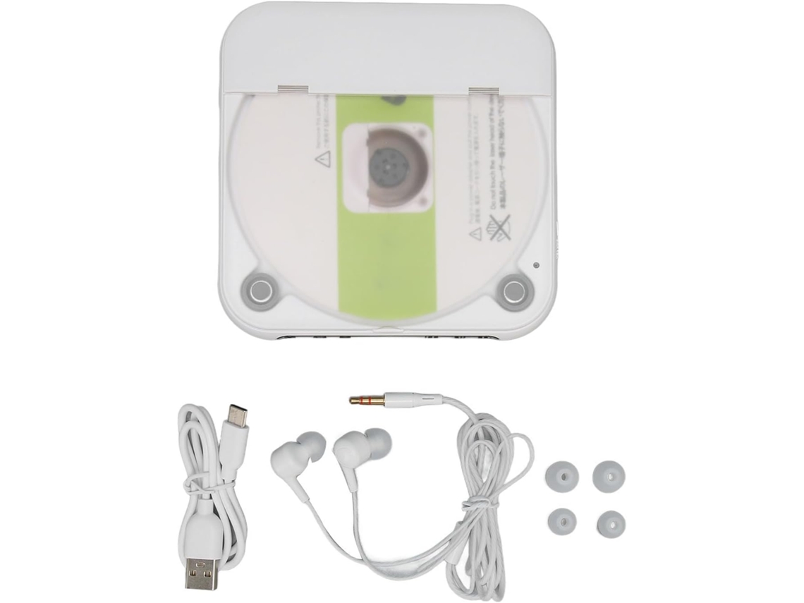 Reproductor de CD portátil con Bluetooth, compatible con CD, CD-R, CD-RW, MP3, WMA y entrada AUX, con pantalla LCD y batería integrada de 1200 mAh. Jortmrd