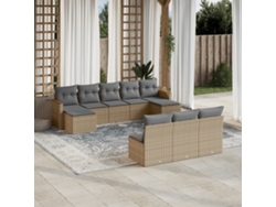 Conjunto de sofá de jardín de 10 piezas con cojines, mimbre beige mixto, DKD Home Decor