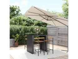 Juego de bar de jardín de 5 piezas en mimbre macizo de acacia, negro, DKD Home Decor