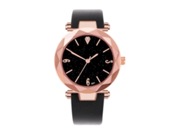 Reloj De Cuarzo Con Correa De Cuero Pu Moda Dial Cielo Estrellado Para Mujer (negro)