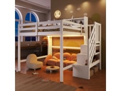 Litera 140x200 Cm - Con Luces Led, Gran Espacio De Almacenamiento, Escalera Con Repisa, Sin Colchón - Blanco