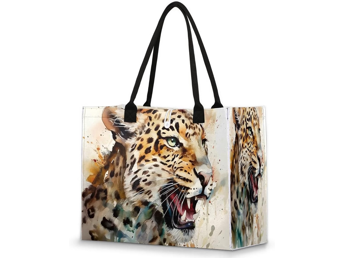 Bolso Mano Grande Tropicallife Cabeza Leopardo Acuarela Para Mujeres Niñas Bolso Hombro Compras Trabajo Gim