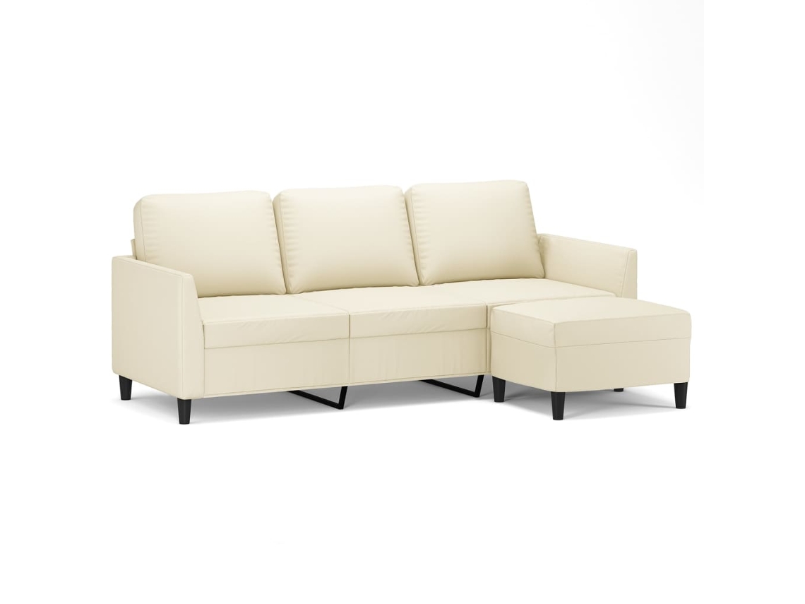 Maison Exclusive - Sofá De 3 Plazas Con Taburete Cuero Sintético Crema 180 Cm