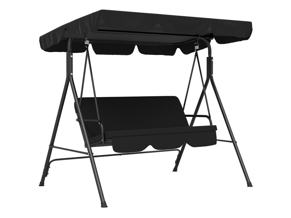 Hollywood Swing, columpio de jardín de 3 plazas con toldo ajustable, estructura de acero resistente, color negro.