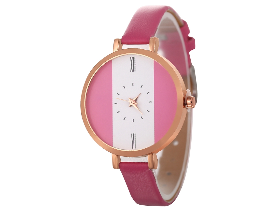 Reloj De Pulsera De Cuero Para Mujer Zhoulianfa, Estilo Coreano, Rosa Y Rojo, Con Movimiento De Cuarzo.