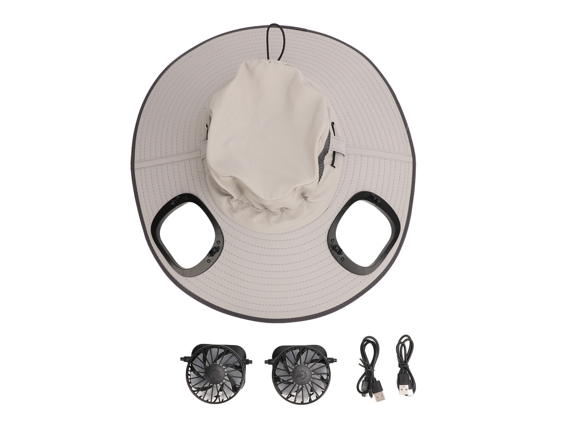 Sombrero para el sol con 2 ventiladores, 3 velocidades, UPF50, gris claro