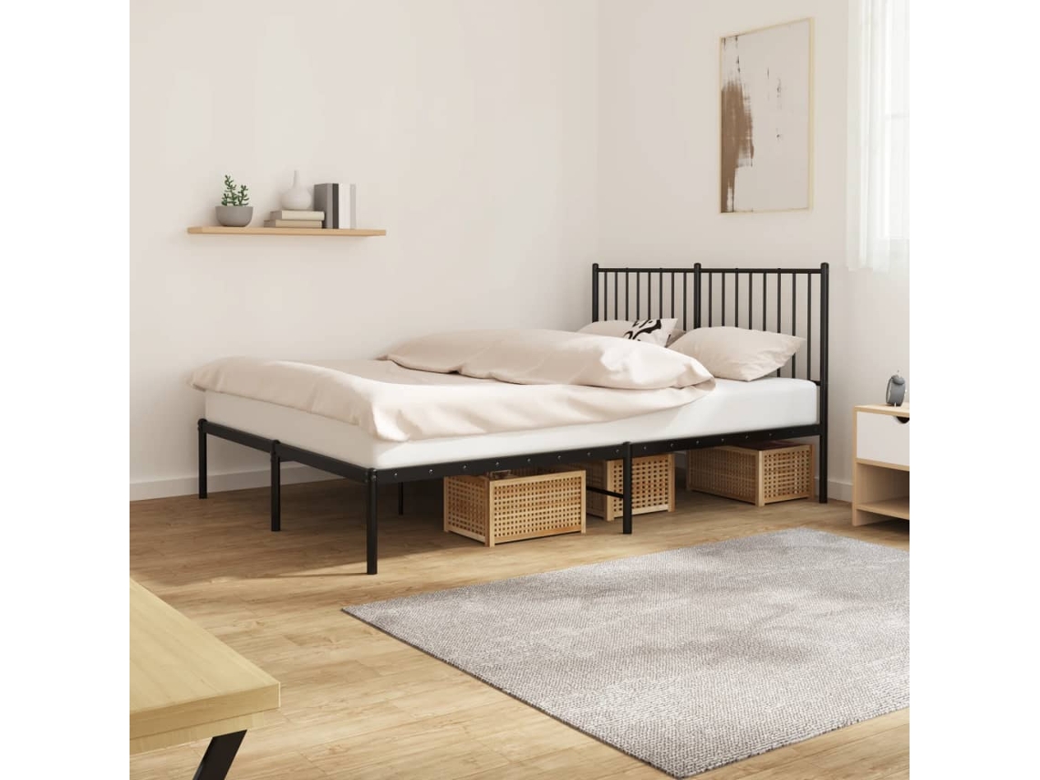 Estructura Cama Sin Colchón Con Cabecero Metal Negro 140x200 Cm
