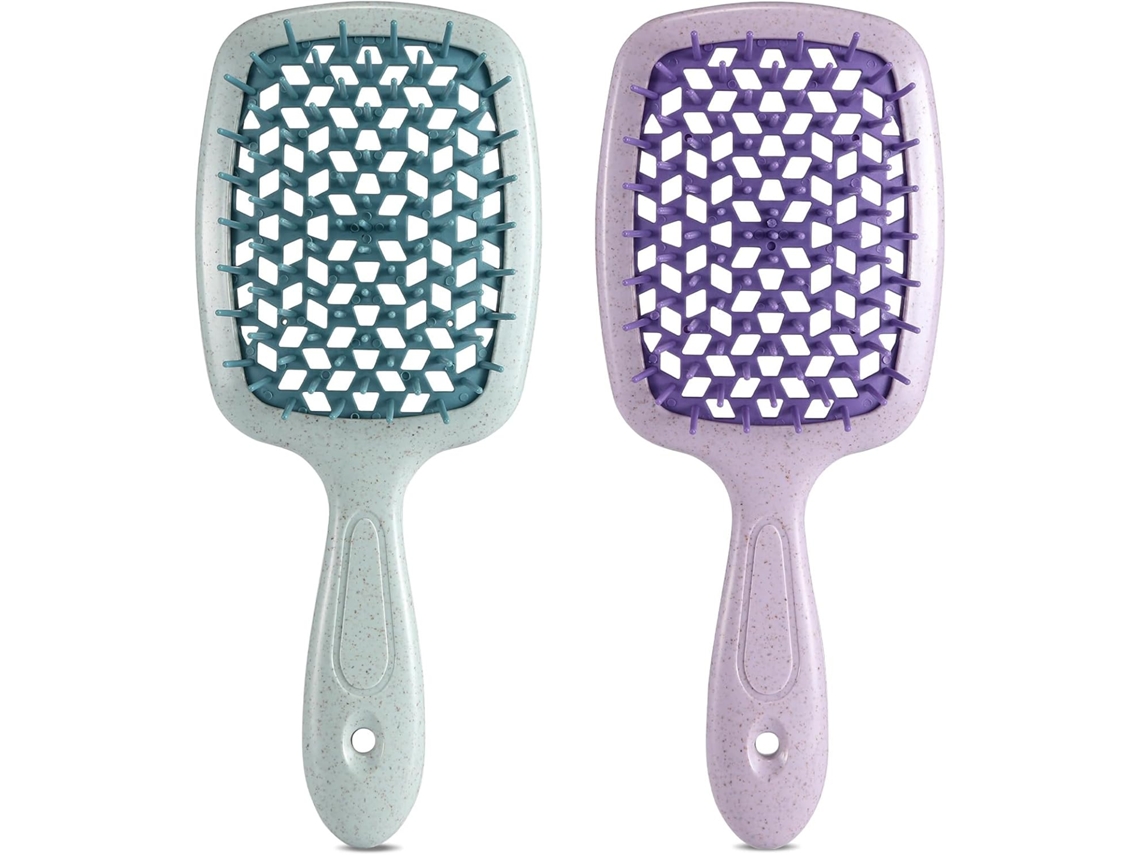 Cepillo Desenredante Para Cabello Natural (2 Unidades), Verde + Morado