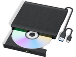 Unidad de CD/DVD externa, grabadora de CD Zruxe D999-A USB 3.0 y tipo C, reproductor de DVD portátil para computadora portátil (USB AC 2 en 1)