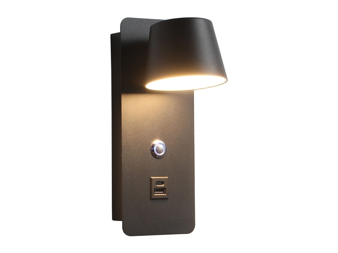 Lámpara de pared LED recargable, ideal para usar junto a la cama: luz ambiental giratoria y ajustable (negra).