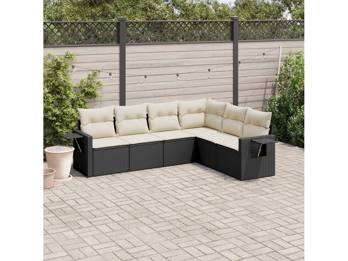 Conjunto de sofás de jardín de 6 piezas DKD Home Decor con cojines de mimbre negros