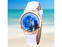 Elegante Reloj De Pulsera Analógico Con Bisel Redondo Y Movimiento De Cuarzo Blanco.