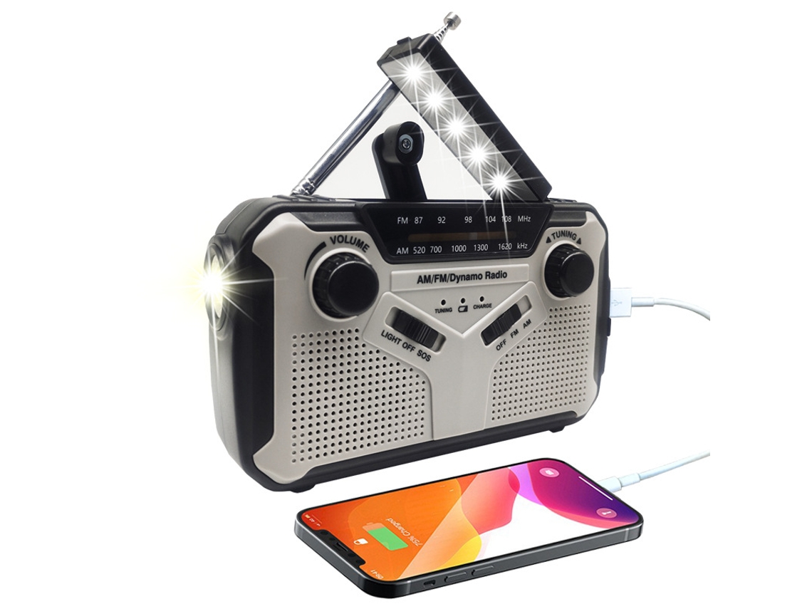 Radio Emergencia Solar Negro Con Manivela, Linterna Led, Am/fm