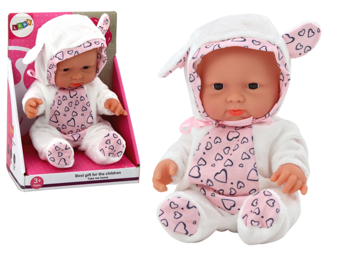 Muñeca pequeña, ropa blanca, sombrero, lazo, orejas B.active