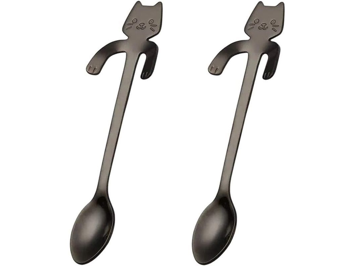 Cucharas de café y té Rebe de acero inoxidable, estilo elegante, 4 piezas, color negro.