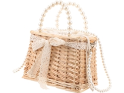 Bolsa De Tecido Trançado Com Corrente De Contas, Bolsa De Ombro E Sacola Para Mulheres, Elegante E Prática.