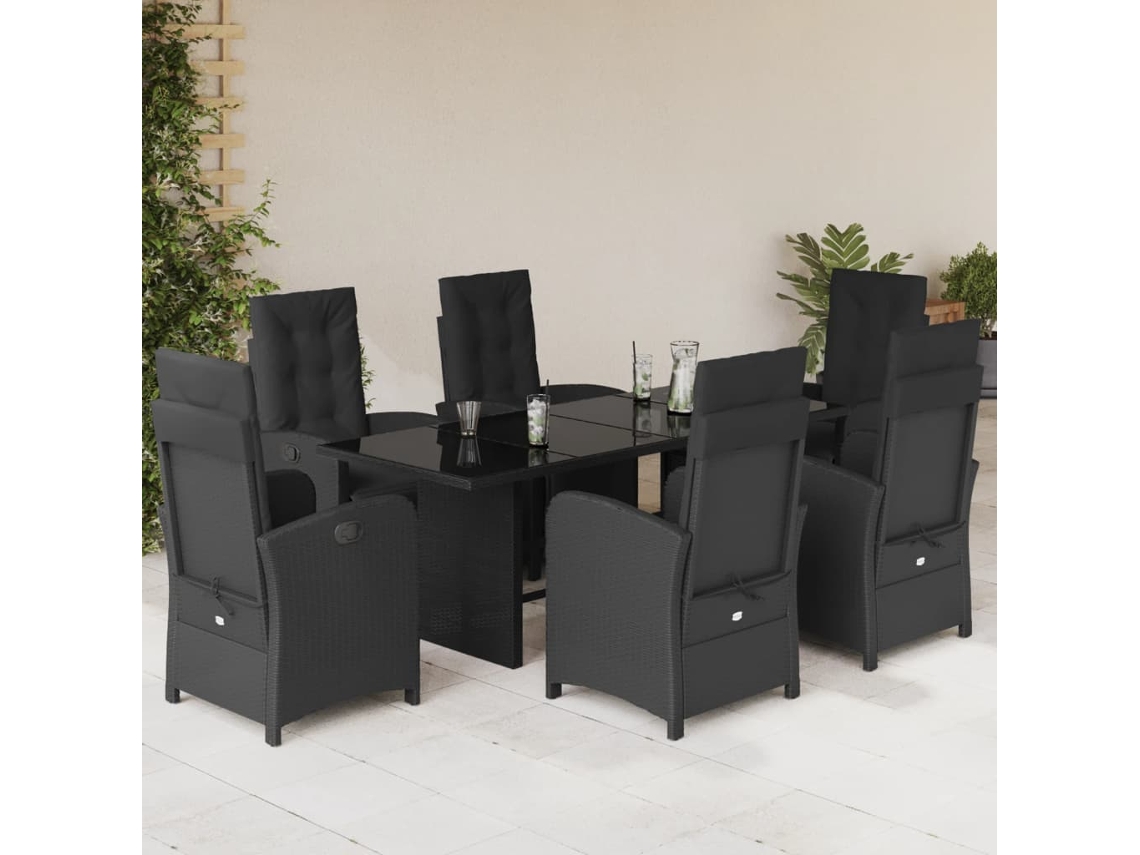Juego de comedor de jardín de 7 piezas con cojines de mimbre negros de DKD Home Decor