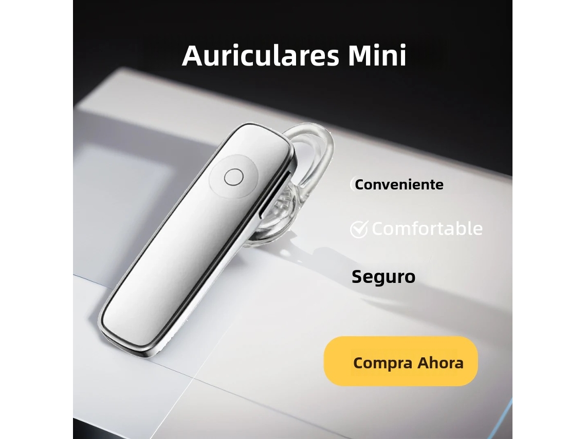 Mini Auriculares Estéreo Bluetooth (blancos), Llamadas Manos Libres, Micrófono, Estilo Gancho Para La Oreja.