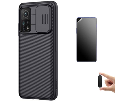Kit Carcasa, Protector y Soporte Xiaomi Mi 10T Ultimatte Nillkin Camshield Negro