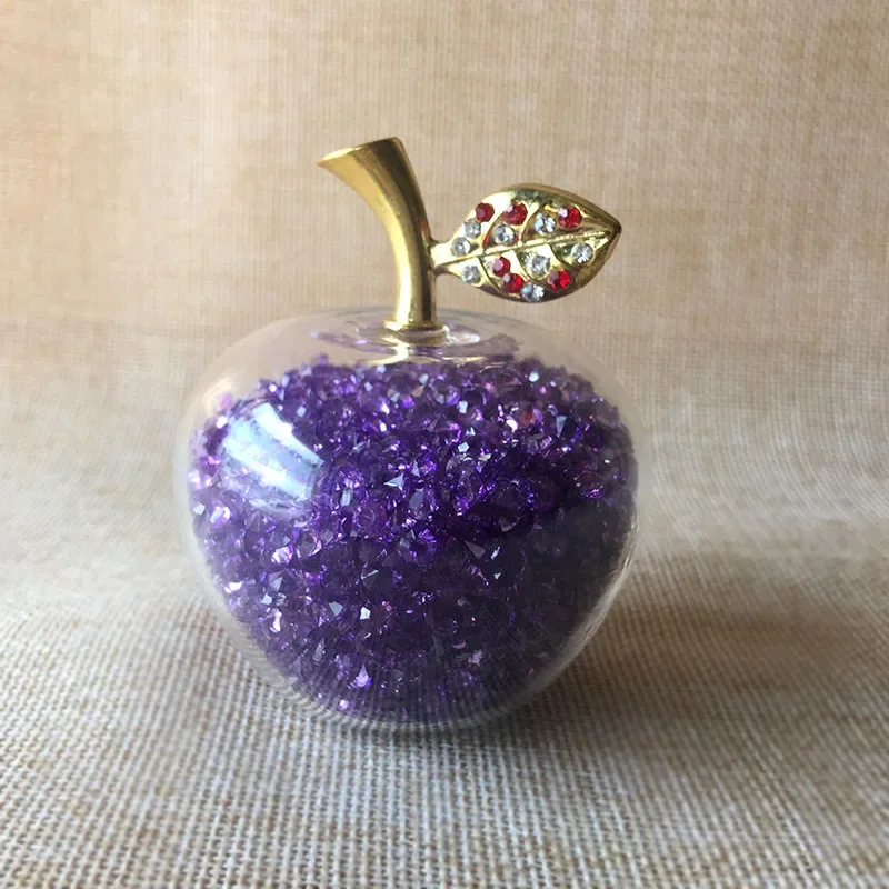 Adorno De Manzana De Cristal (morado, 80 Mm), Engastado Con Diamantes Arcoíris, Figura De Cristal.
