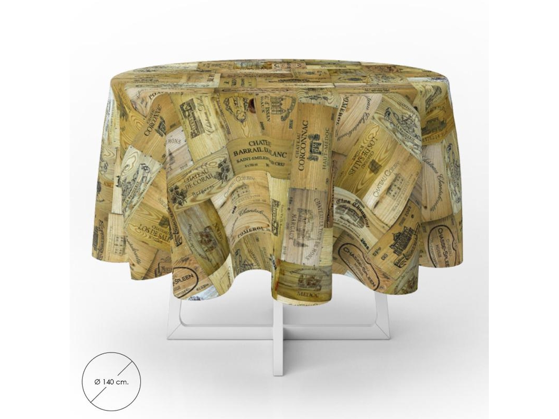 Mantel Hule Redondo Tablones Vino Impermeable Antimanchas PVC Ø 140 cm Uso Interior y Exterior ORYX