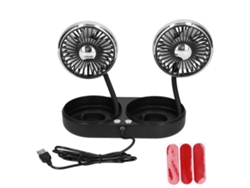 Mini Ventilador Eléctrico Para Coche Con Usb, 3 Velocidades, Doble Cabezal, Rotación De 360°, Negro Y Plateado.