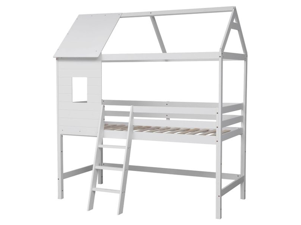 Cama Cabaña Infantil Con Altillo 190x90cm Blanco Margot