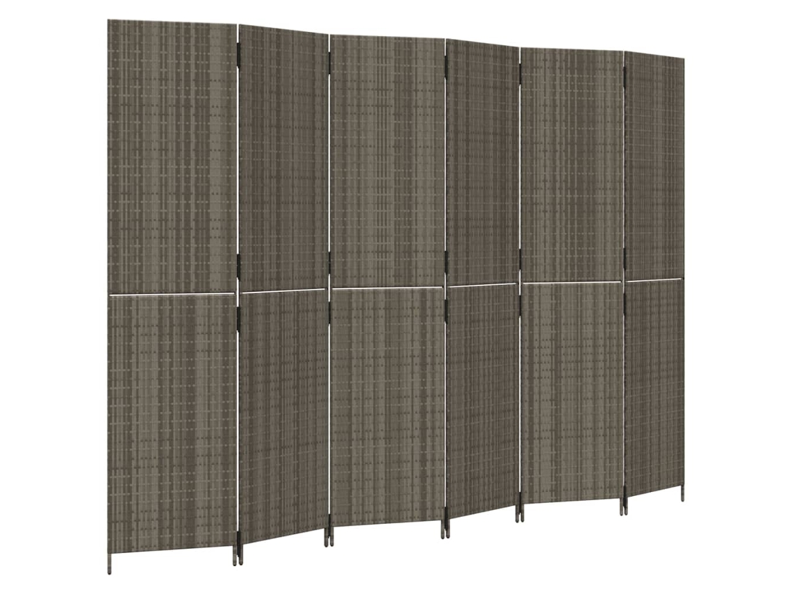 Biombo separador de ambientes, 6 paneles en resina tejida gris y acero Dec031077