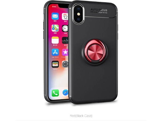 Funda iPhone X WJS Heavy Duty with Rotation Ring Kickstand Negro