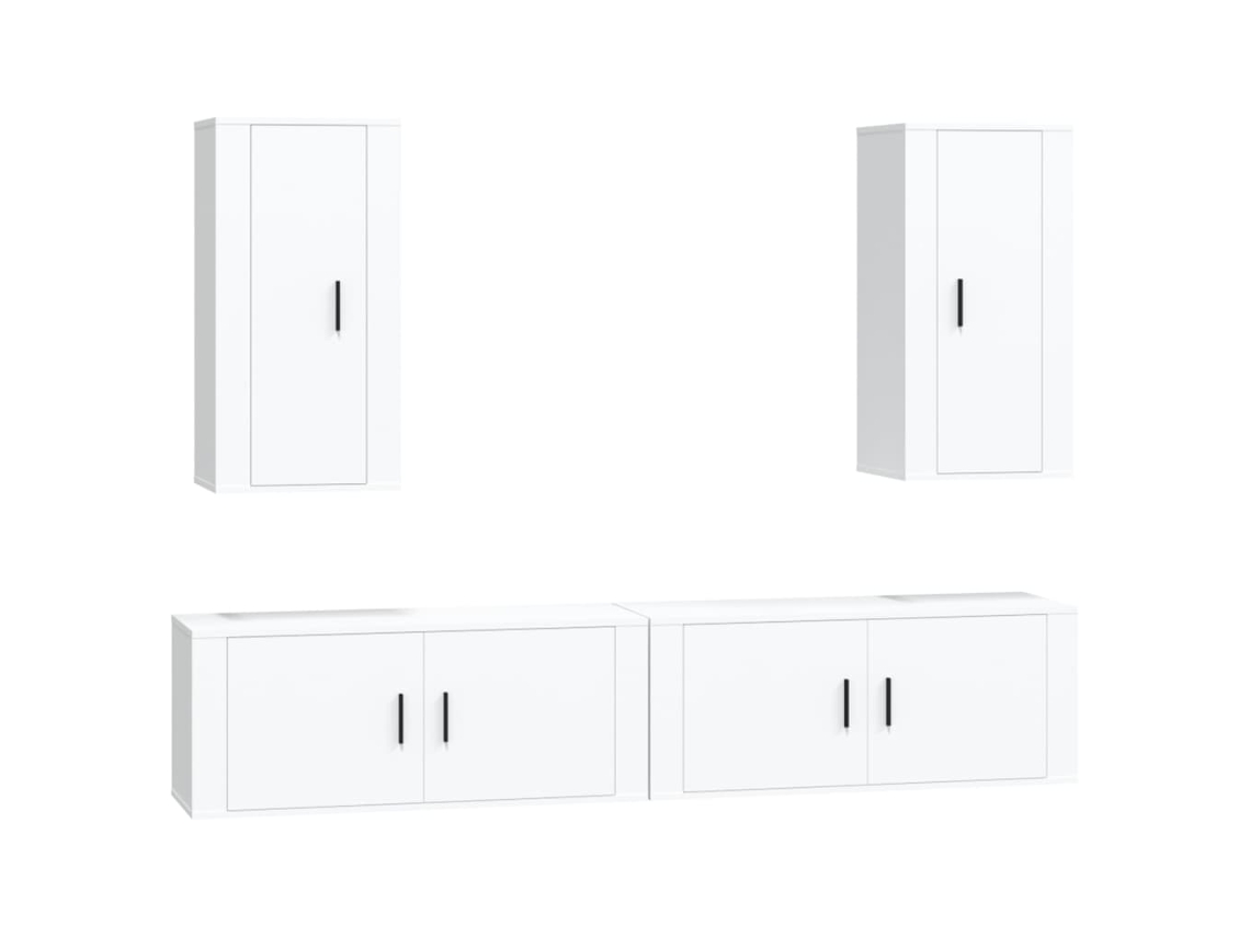 Conjunto de mueble para TV de 4 piezas, madera procesada, blanco, MAISON EXCLUSIVE
