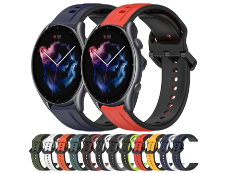 Correa Smartwatch para Amazfit GTR 3 Pro 22mm Silicona Bicolor con Bucle Convexo (Negro + Rojo)