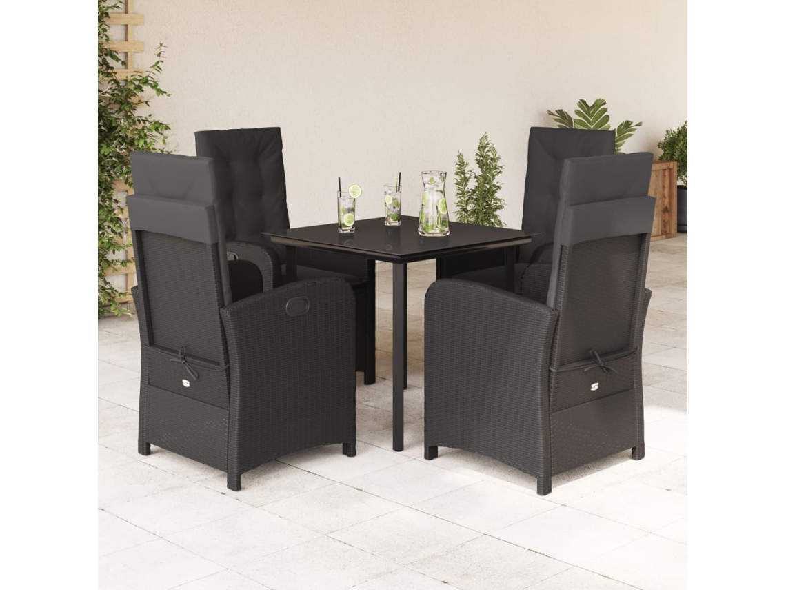 Juego de comedor de jardín de 5 piezas con cojines de mimbre negros de DKD Home Decor