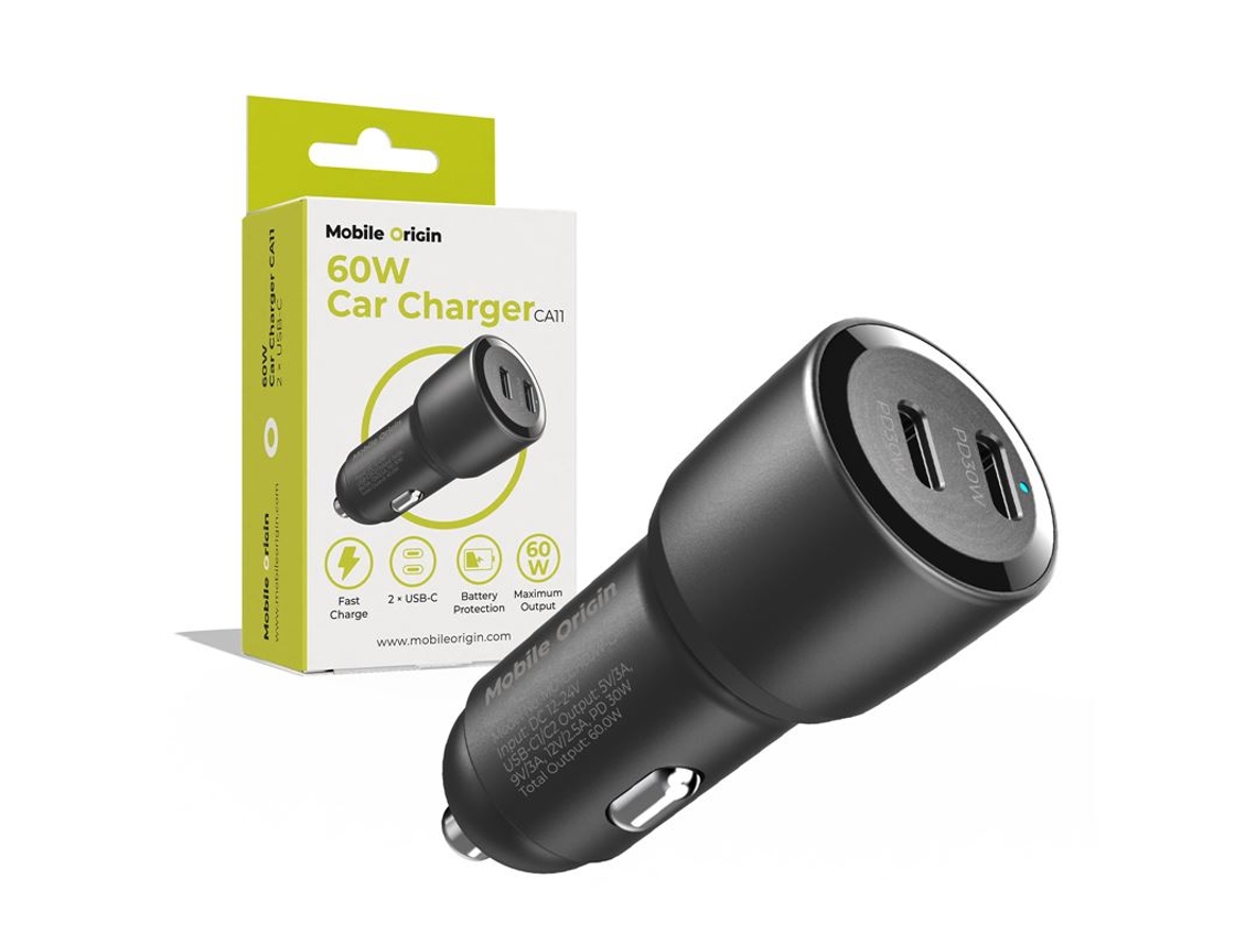 Cargador De Coche Mobile Origin 60w Doble Usb-c Carga Rápida