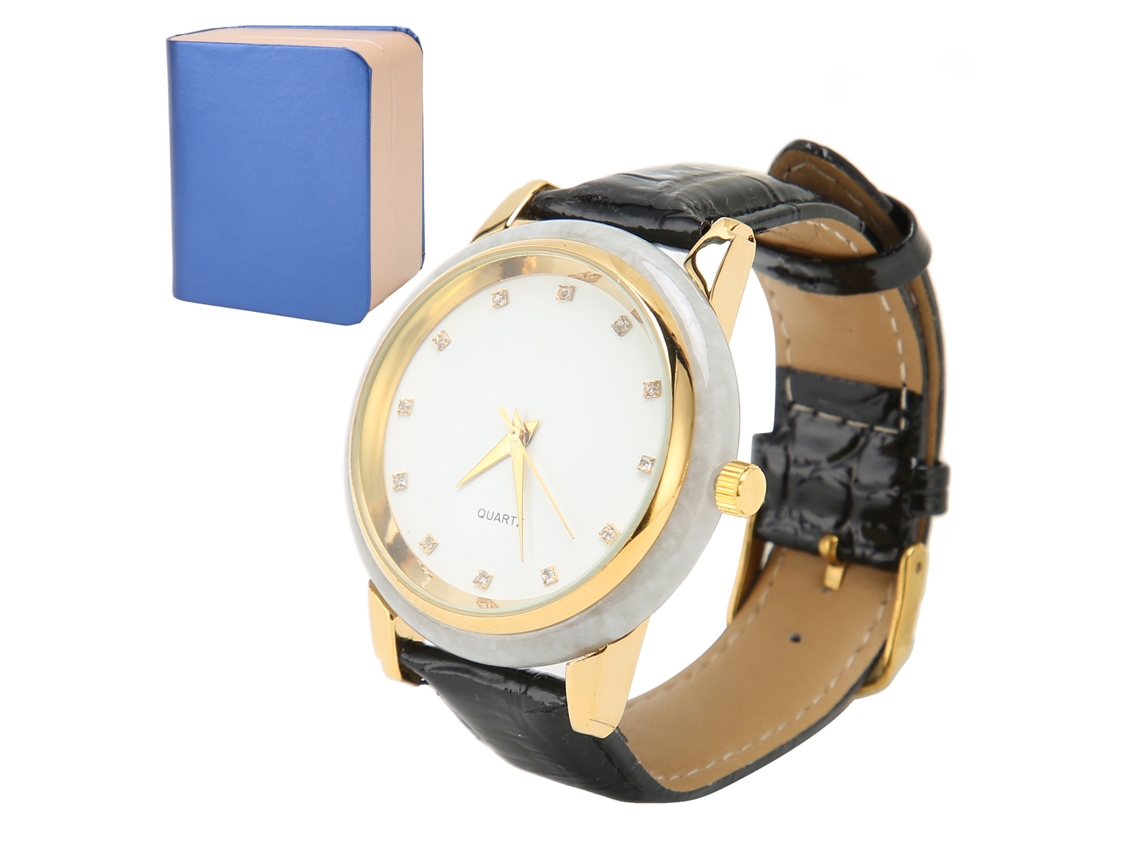 Elegante Reloj De Cuarzo Para Hombre Con Diamantes De Imitación Y Correa De Cuero Sintético Para Fiestas.