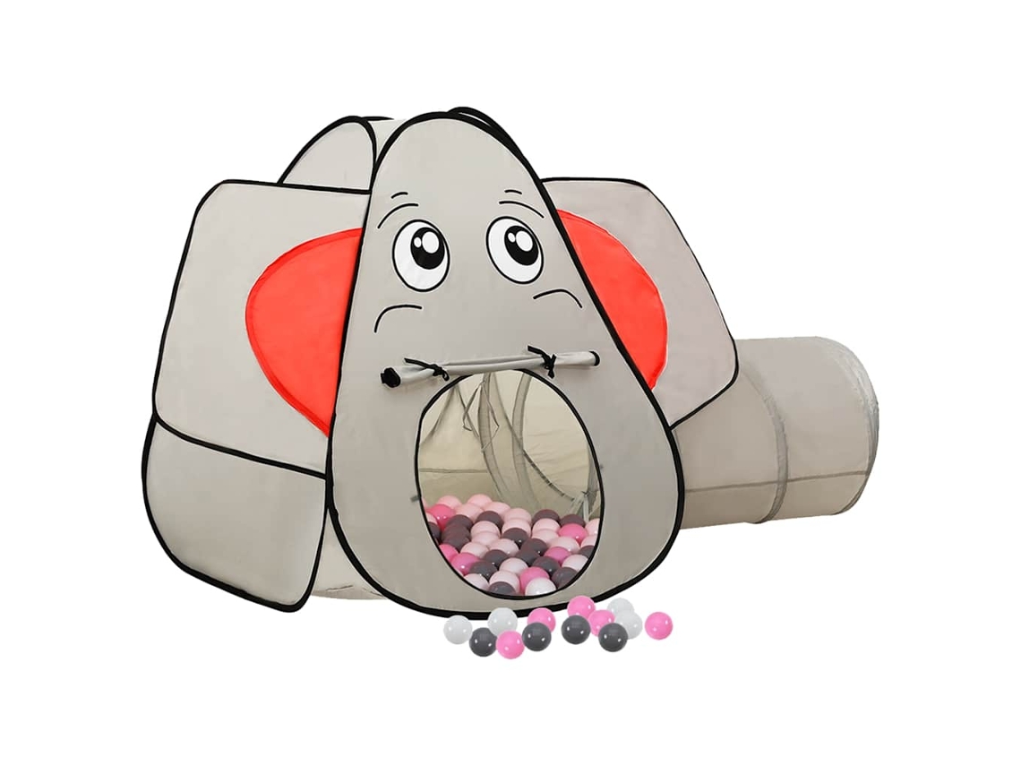 Tienda de juegos con forma de elefante y 250 pelotas, 174x86x101 cm, gris.