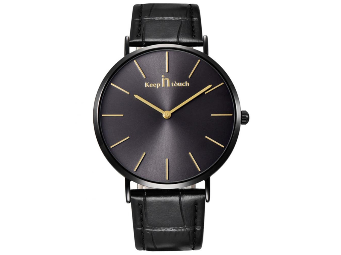 Reloj De Pulsera Hombre Simple De Acero Inoxidable Cuarzo Con Correa De Cuero Pu Negro