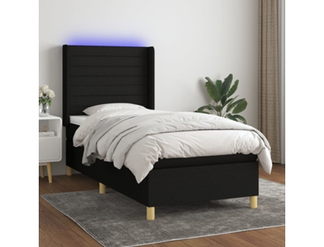 MAISON EXCLUSIVE Cama con somier con colchón y LED 90X190 cm Tela negra