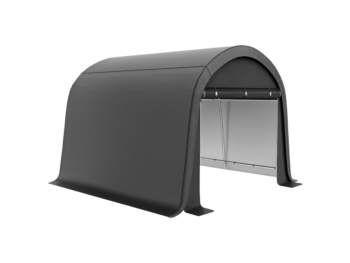 Refugio para herramientas, protección UV, dos puertas enrollables, color gris.